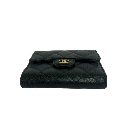 Chanel Quilted CC Logo Caviar Leather Trifold Wallet Mini Coin Purse Black — view 6