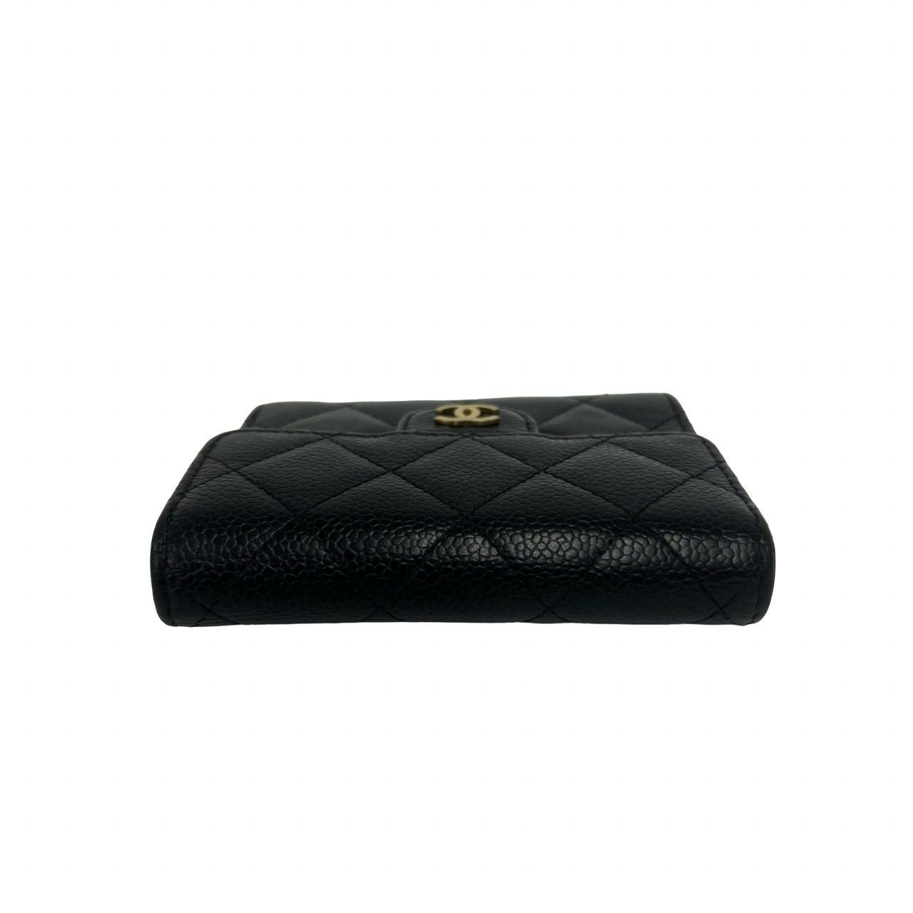 Chanel Quilted CC Logo Caviar Leather Trifold Wallet Mini Coin Purse Black — view 3