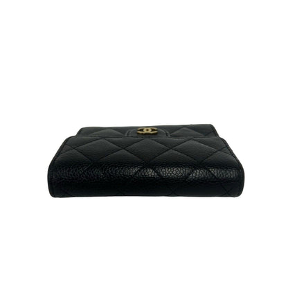 Chanel Quilted CC Logo Caviar Leather Trifold Wallet Mini Coin Purse Black — view 3