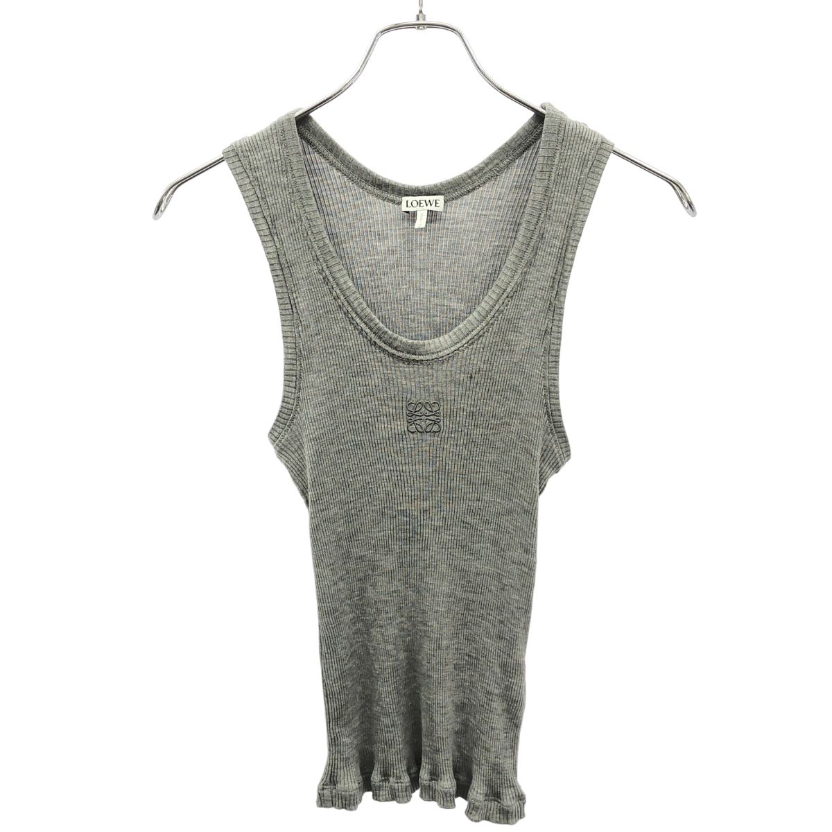 Loewe Anagram Silk Ribbed Tank Top Gray