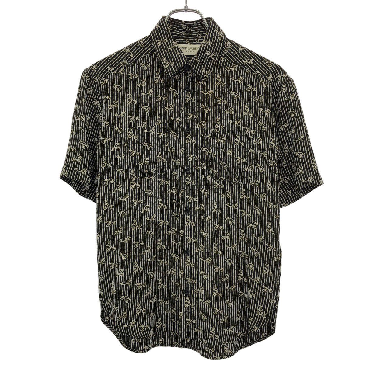 Saint Laurent Paris Short Sleeve Silk Shirt Black 36