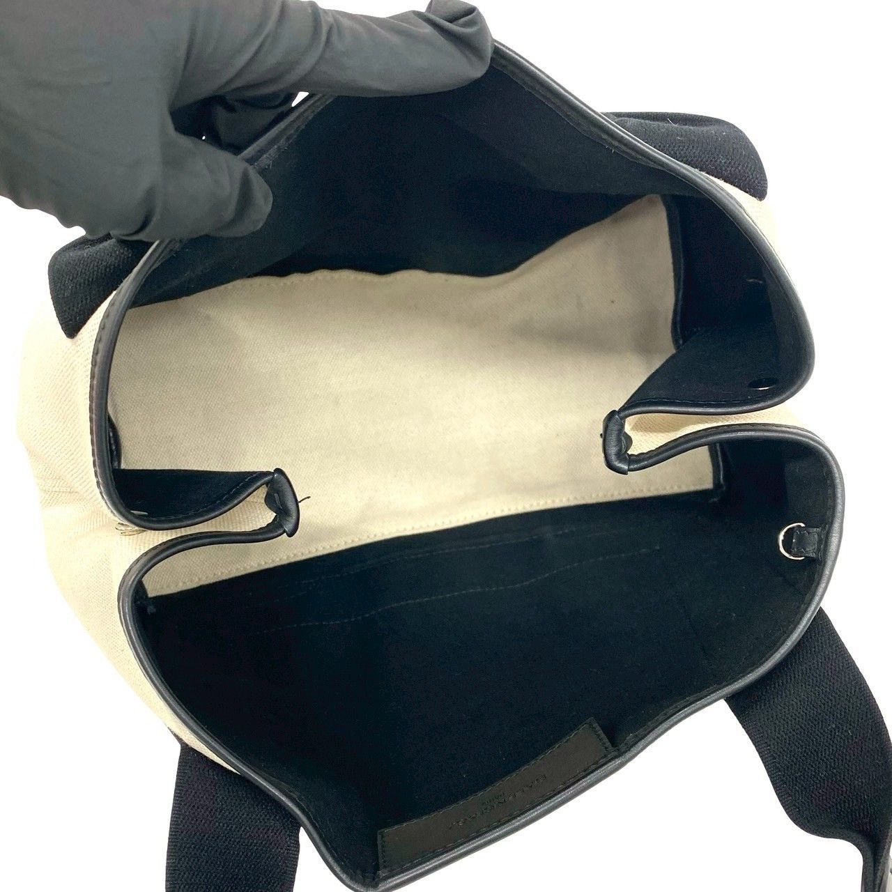 Balenciaga Navy Cabas Canvas Leather Tote Black Ivory — view 9