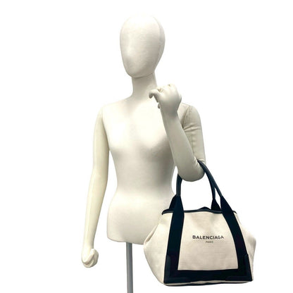 Balenciaga Navy Cabas Canvas Leather Tote Black Ivory — view 2