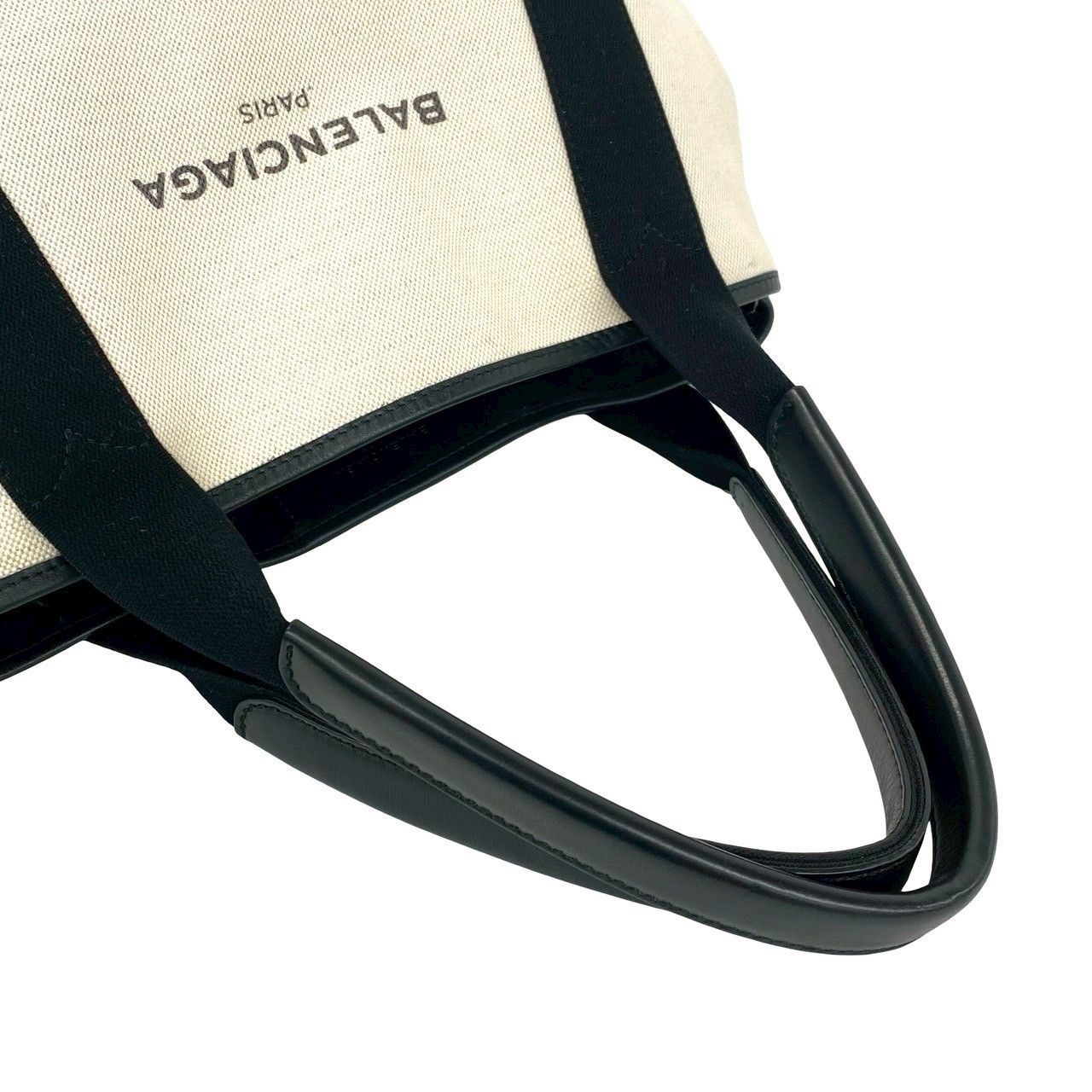 Balenciaga Navy Cabas Canvas Leather Tote Black Ivory — view 4