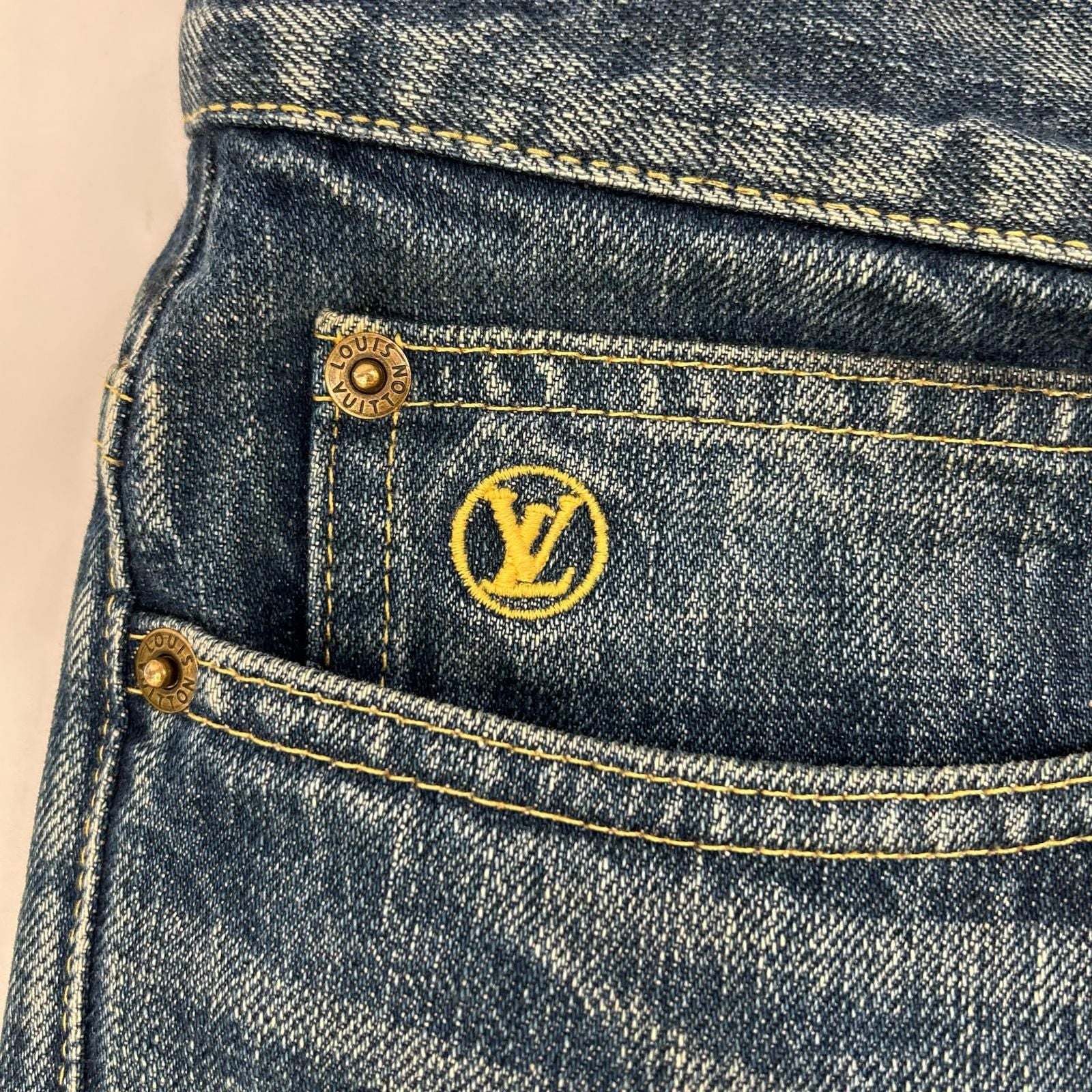Louis Vuitton Indigo LV Logo Embroidery Monogram Lambskin Patch Zip Fly Denim — view 9