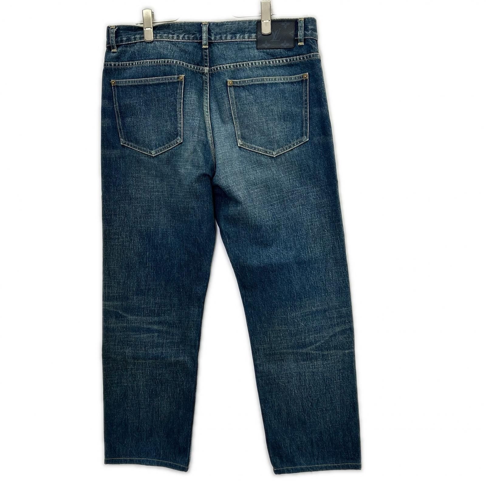 Louis Vuitton Indigo LV Logo Embroidery Monogram Lambskin Patch Zip Fly Denim — view 2