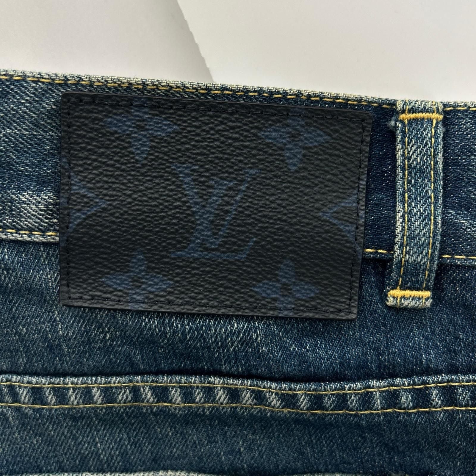 Louis Vuitton Indigo LV Logo Embroidery Monogram Lambskin Patch Zip Fly Denim — view 3