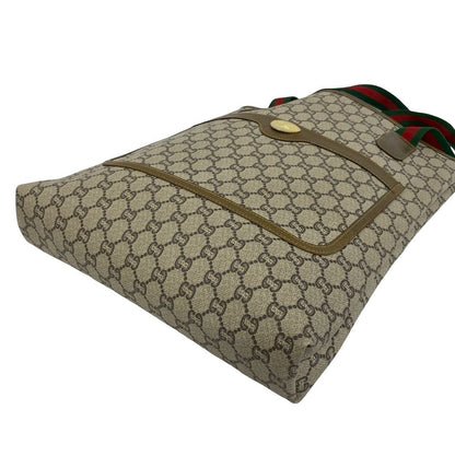 Gucci Vintage Sherry Line Plus Logo GG Pattern Leather Tote Brown — view 8