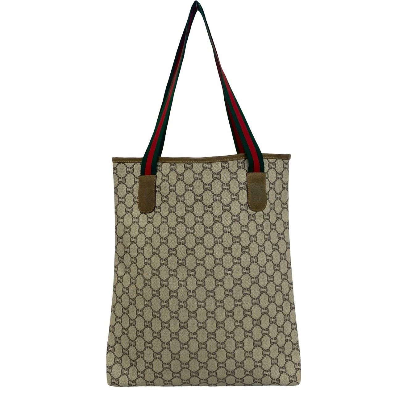 Gucci Vintage Sherry Line Plus Logo GG Pattern Leather Tote Brown — view 3