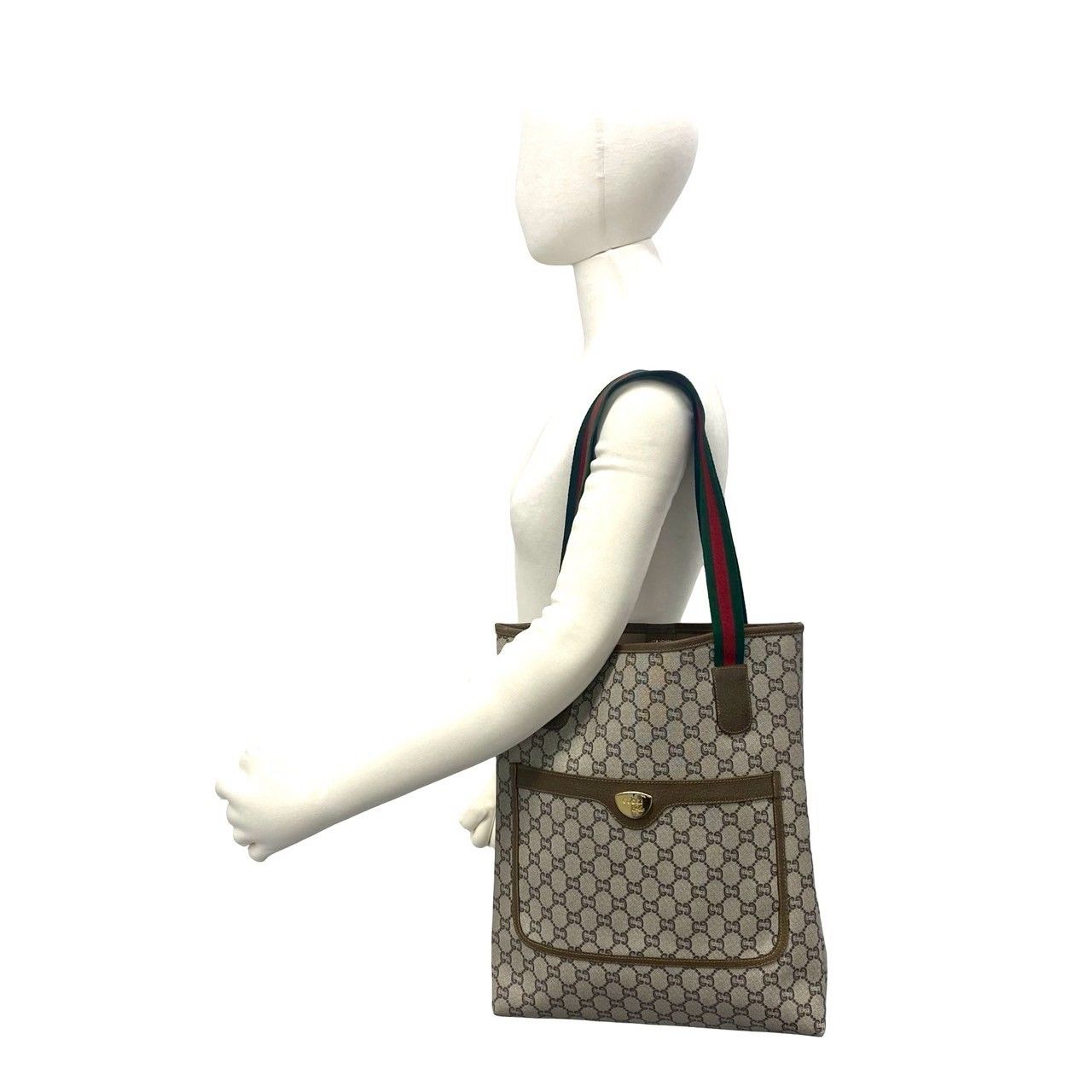 Gucci Vintage Sherry Line Plus Logo GG Pattern Leather Tote Brown — view 2