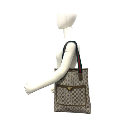 Gucci Vintage Sherry Line Plus Logo GG Pattern Leather Tote Brown — view 2