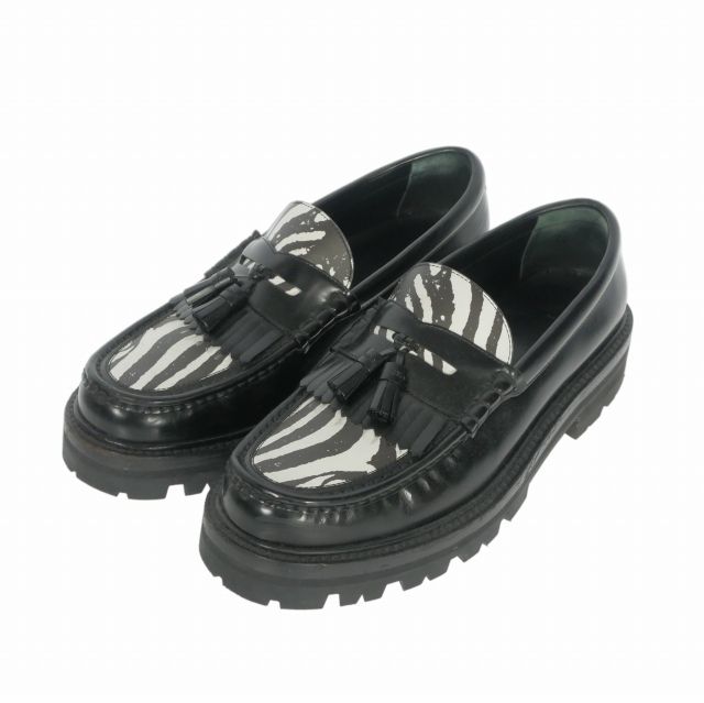 Celine Zebra Pattern Tassel Loafers Leather Shoes 42 Black