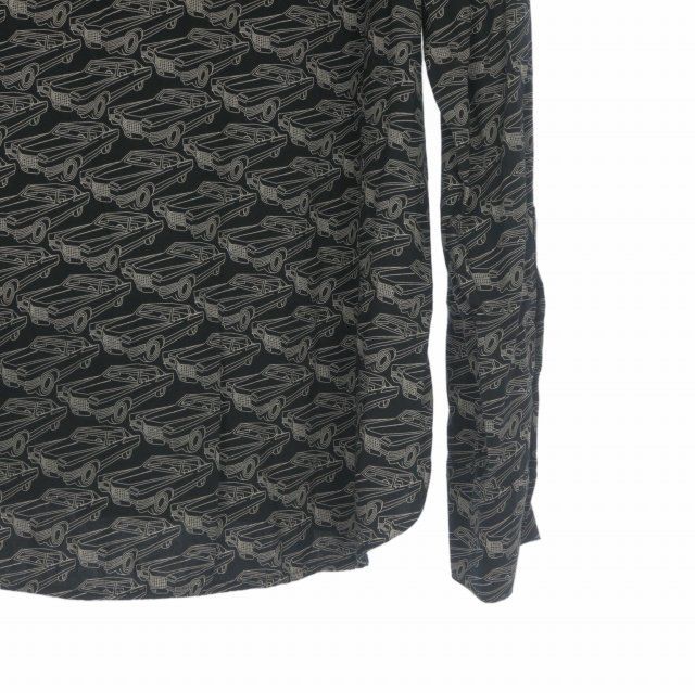 Saint Laurent Paris Allover Pattern Long Sleeve Shirt Rayon 40 Black — view 6