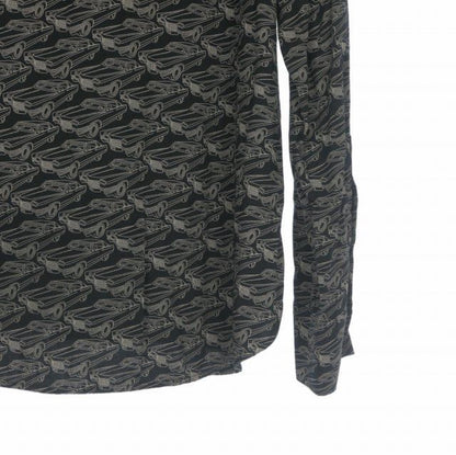 Saint Laurent Paris Allover Pattern Long Sleeve Shirt Rayon 40 Black — view 6