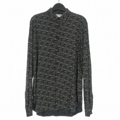 Saint Laurent Paris Allover Pattern Long Sleeve Shirt Rayon 40 Black