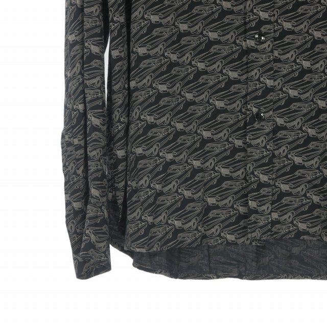 Saint Laurent Paris Allover Pattern Long Sleeve Shirt Rayon 40 Black — view 4