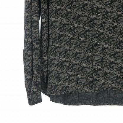 Saint Laurent Paris Allover Pattern Long Sleeve Shirt Rayon 40 Black — view 4