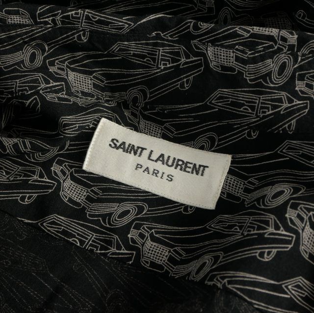 Saint Laurent Paris Allover Pattern Long Sleeve Shirt Rayon 40 Black — view 7