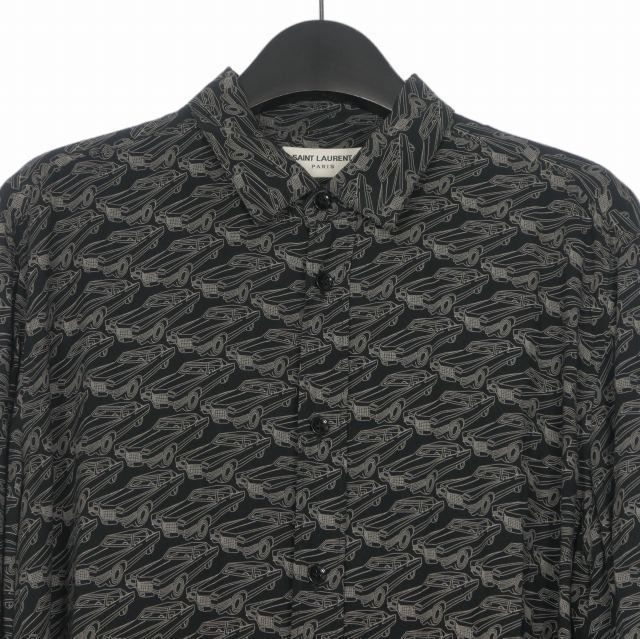 Saint Laurent Paris Allover Pattern Long Sleeve Shirt Rayon 40 Black — view 3