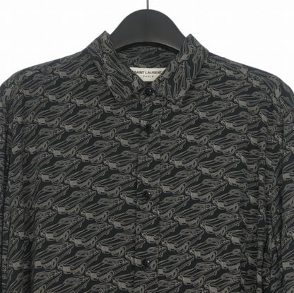 Saint Laurent Paris Allover Pattern Long Sleeve Shirt Rayon 40 Black — view 3