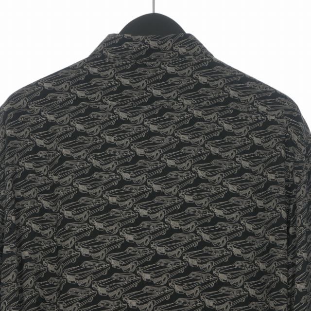 Saint Laurent Paris Allover Pattern Long Sleeve Shirt Rayon 40 Black — view 5