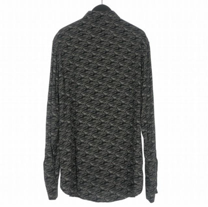 Saint Laurent Paris Allover Pattern Long Sleeve Shirt Rayon 40 Black — view 2