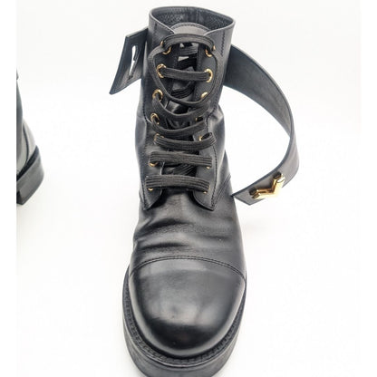 Louis Vuitton Wonderland Line Leather Flat Ranger Boots Black Twist Shoes — view 9
