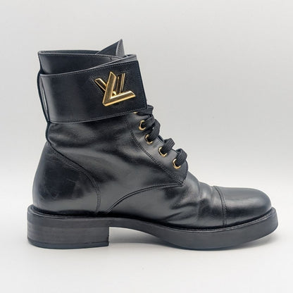 Louis Vuitton Wonderland Line Leather Flat Ranger Boots Black Twist Shoes — view 3