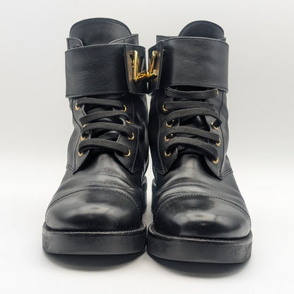 Louis Vuitton Wonderland Line Leather Flat Ranger Boots Black Twist Shoes — view 4