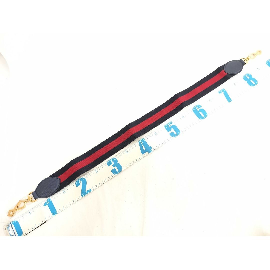 Gucci Shoulder Strap Sherry Line Navy Red Leather Cotton Gold — view 2