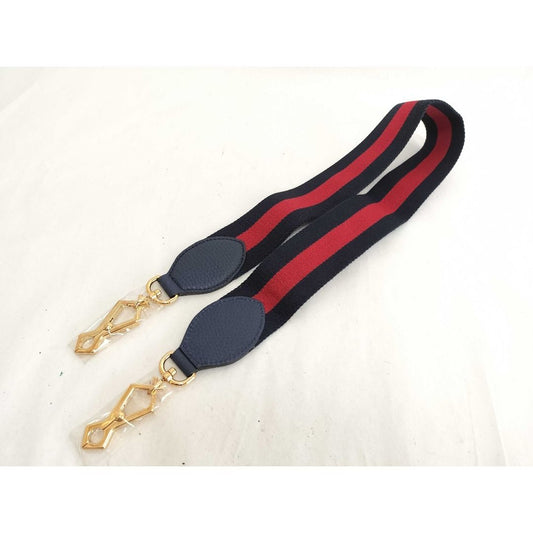 Gucci Shoulder Strap Sherry Line Navy Red Leather Cotton Gold
