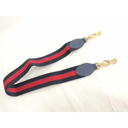 Gucci Shoulder Strap Sherry Line Navy Red Leather Cotton Gold — view 5
