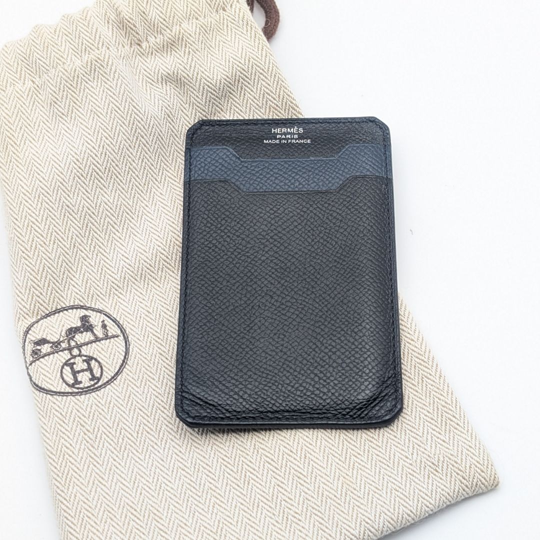 Hermes City Veau Epsom Black Navy Card Case Business Holder