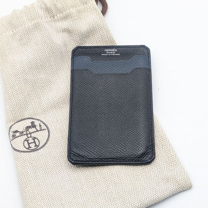 Hermes City Veau Epsom Black Navy Card Case Business Holder
