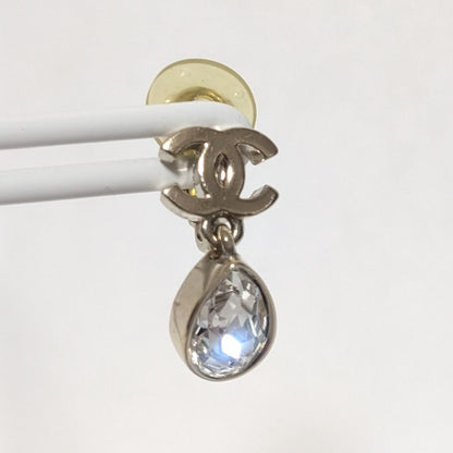 Chanel Earrings CC Logo Rhinestone Drop Swing Gold Recent