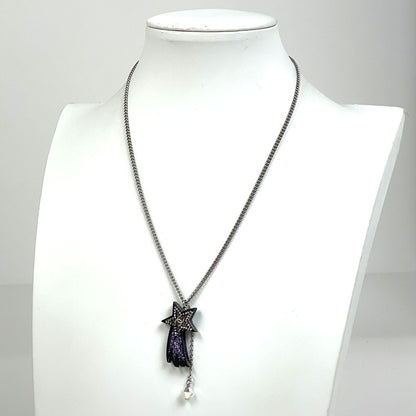 Chanel CC Logo Rhinestone Necklace Star Shooting Silver Plated Black — view 5
