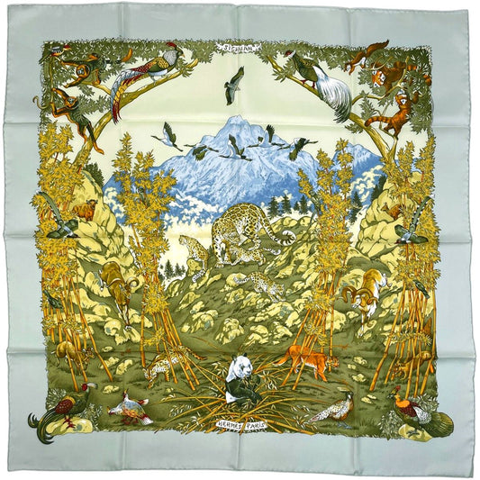 Hermes Carre 90 Sichuan Scarf Silk Light Gray Multicolor