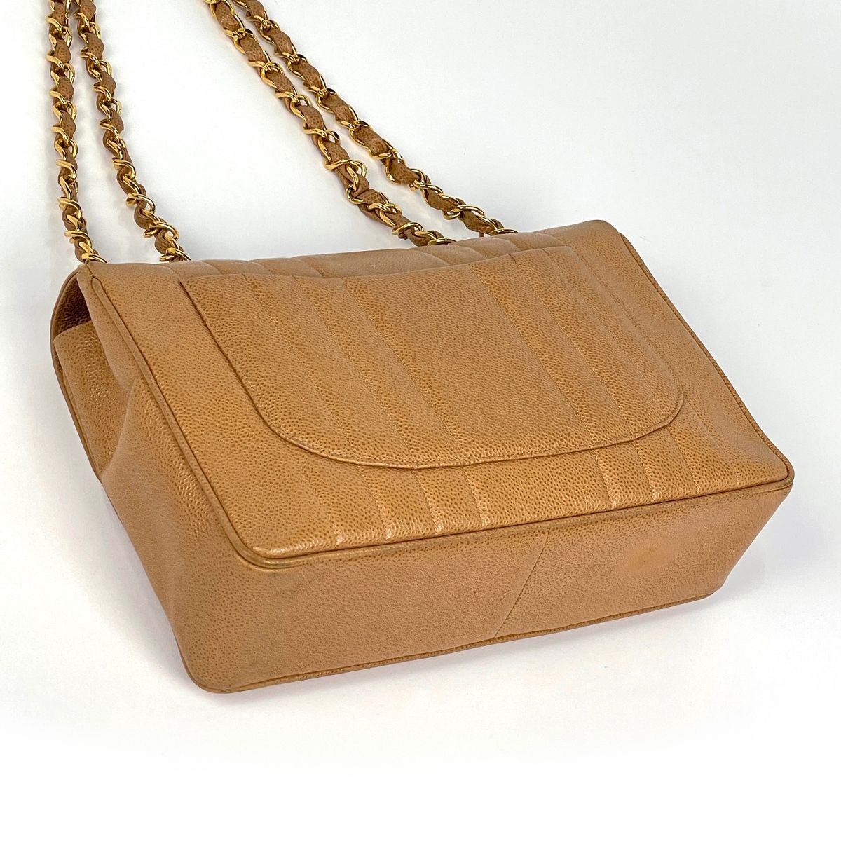 Chanel Mademoiselle Chain Shoulder Bag CC Logo Caviar Leather Beige — view 2