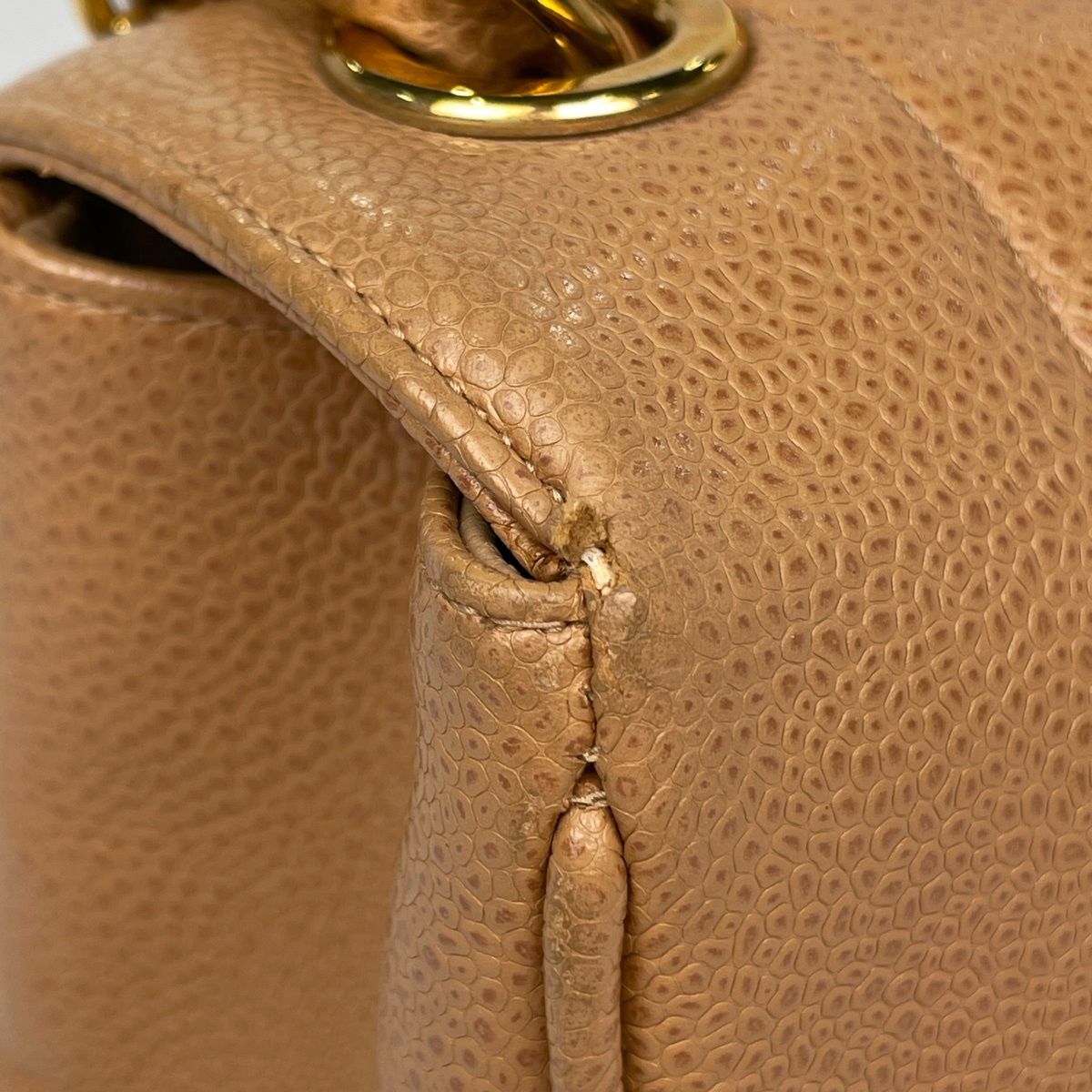 Chanel Mademoiselle Chain Shoulder Bag CC Logo Caviar Leather Beige — view 4