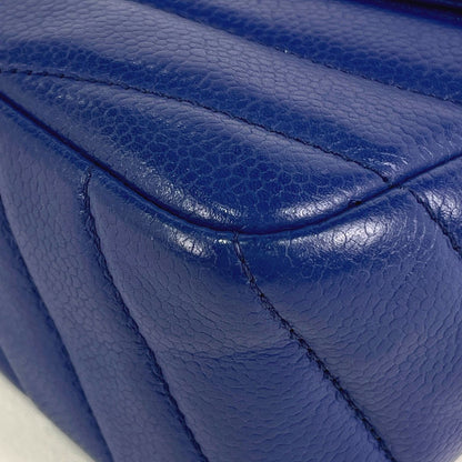 Chanel Stitch Chain Shoulder Bag CC Logo Chez Blanc Caviar Leather Blue — view 3