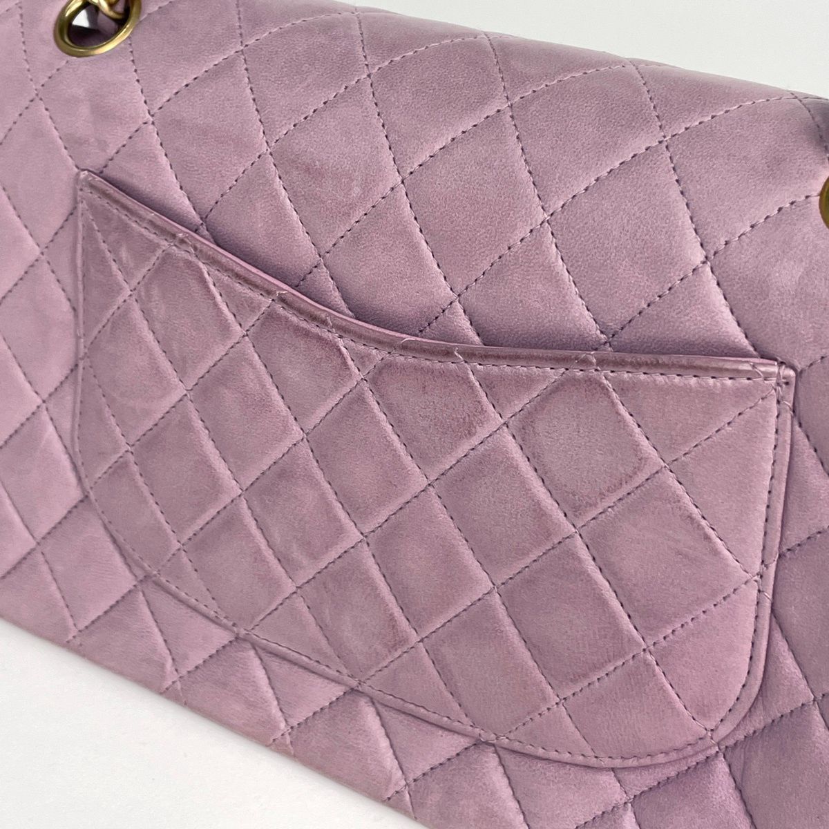 Chanel Quilted Double Flap Chain Shoulder Bag CC Logo Leather Purple — view 6