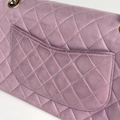 Chanel Quilted Double Flap Chain Shoulder Bag CC Logo Leather Purple — view 6