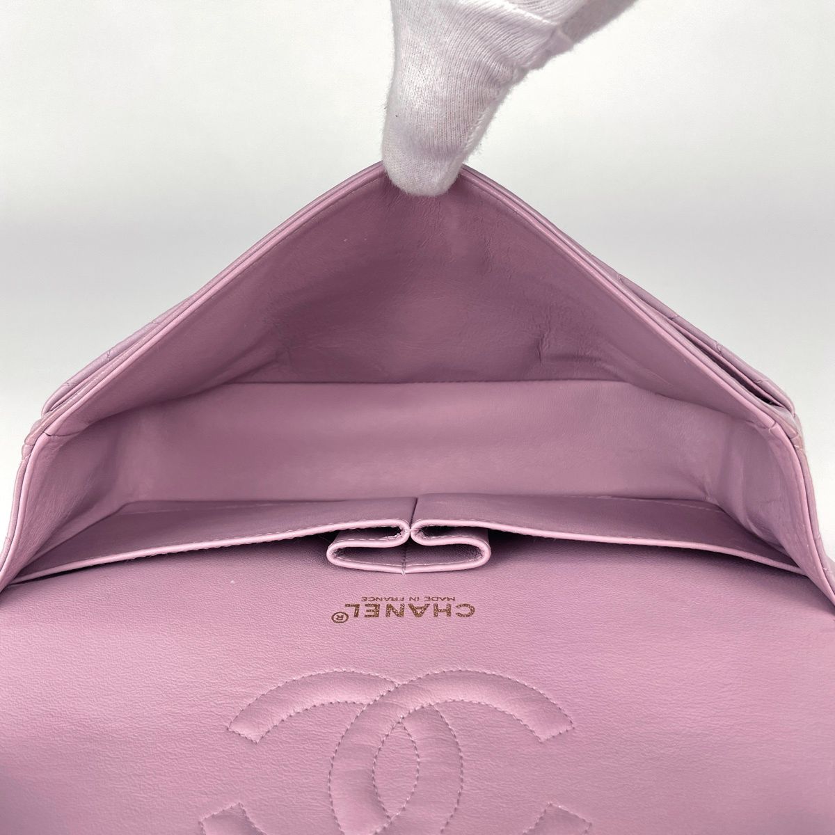 Chanel Quilted Double Flap Chain Shoulder Bag CC Logo Leather Purple — view 9