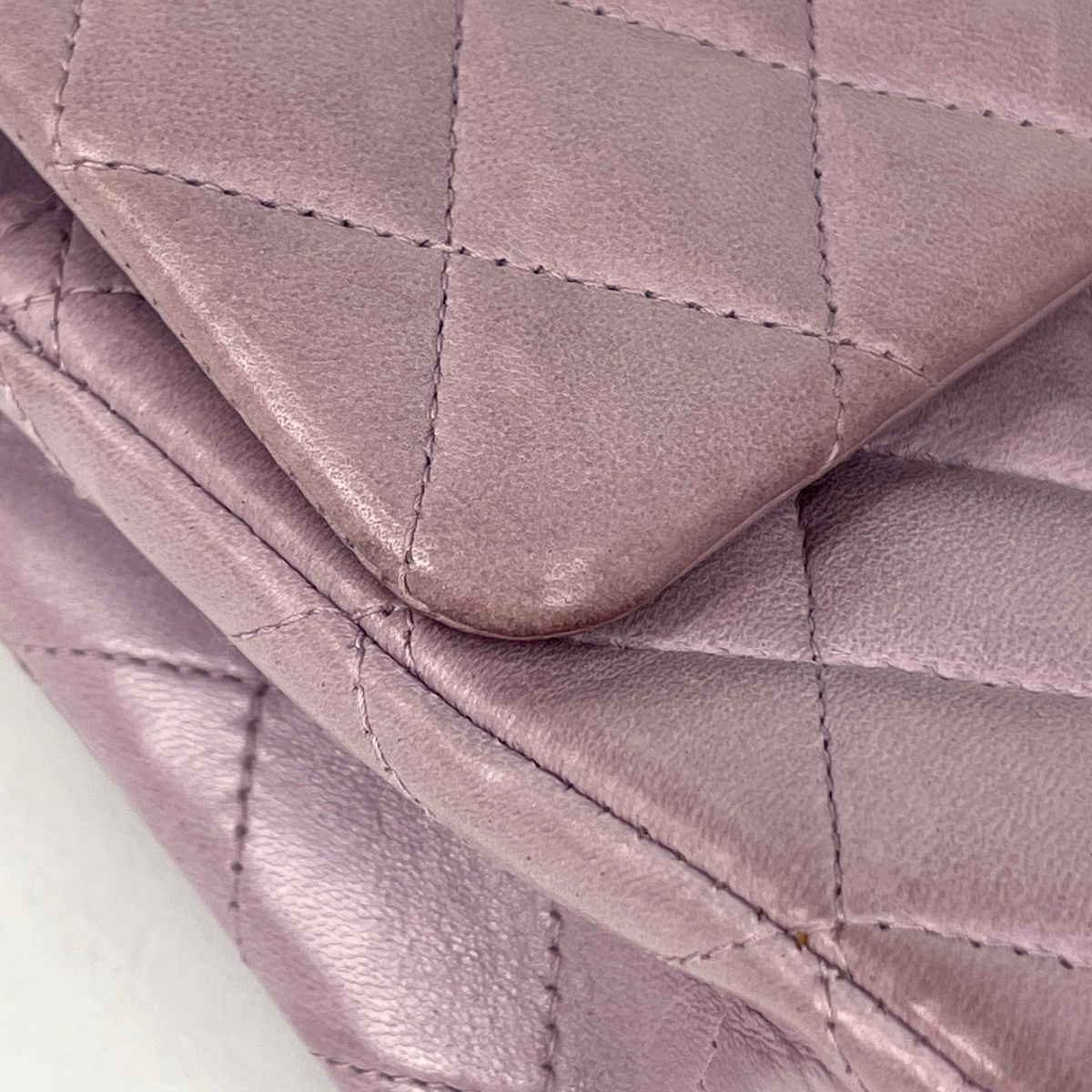 Chanel Quilted Double Flap Chain Shoulder Bag CC Logo Leather Purple — view 4