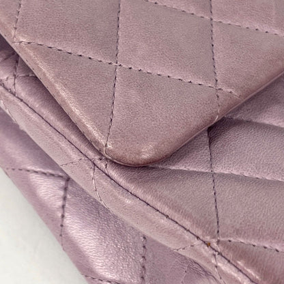 Chanel Quilted Double Flap Chain Shoulder Bag CC Logo Leather Purple — view 4