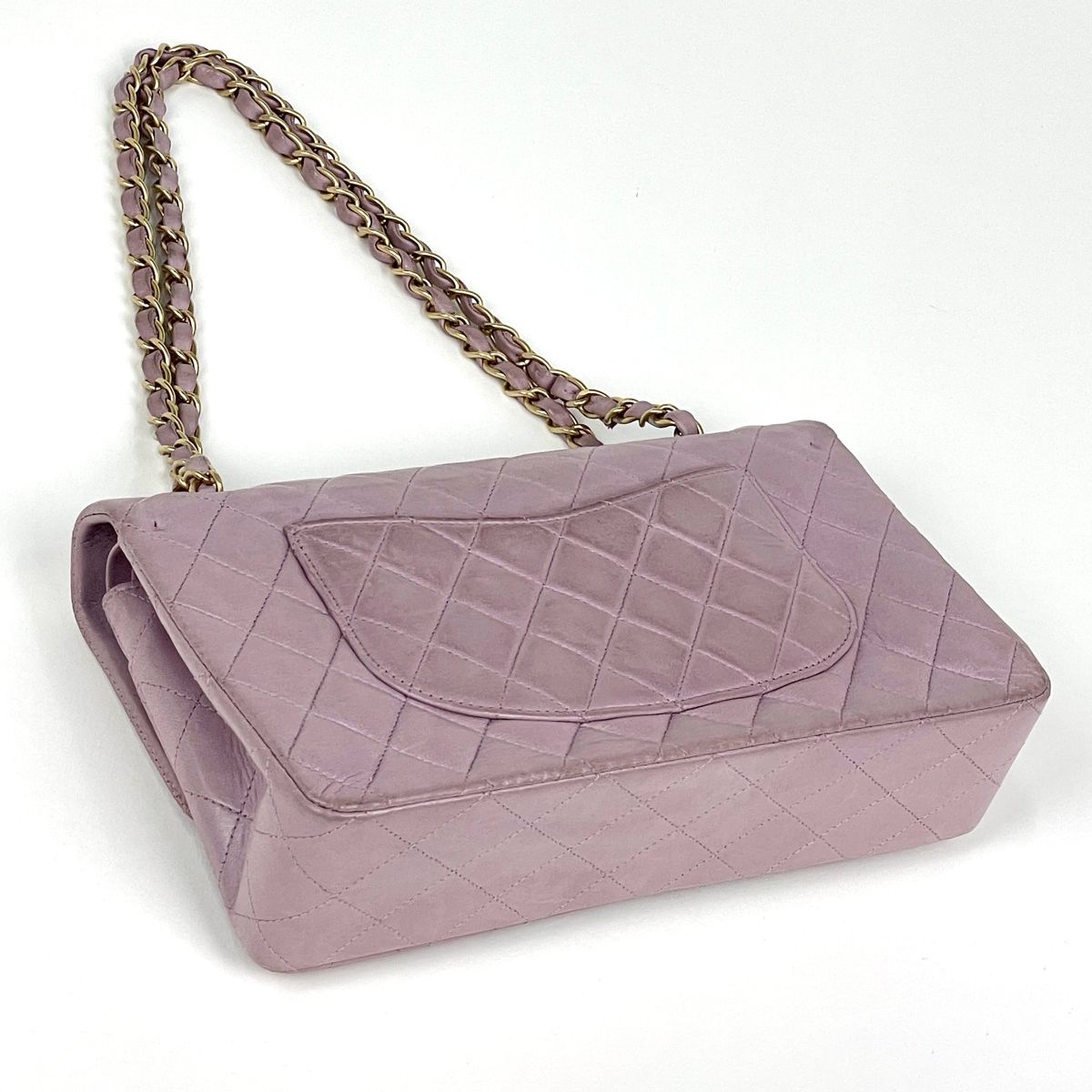 Chanel Quilted Double Flap Chain Shoulder Bag CC Logo Leather Purple — view 2