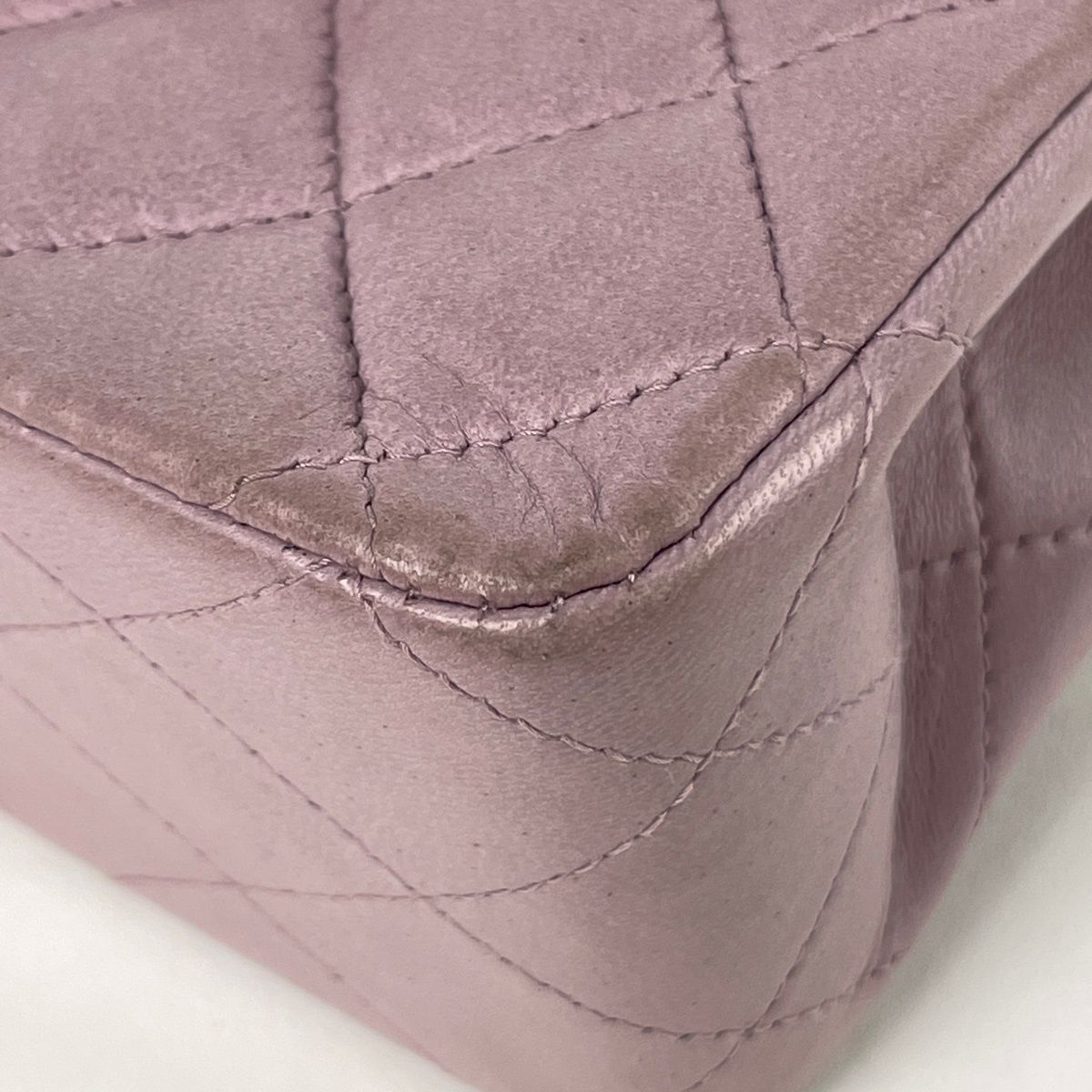 Chanel Quilted Double Flap Chain Shoulder Bag CC Logo Leather Purple — view 3
