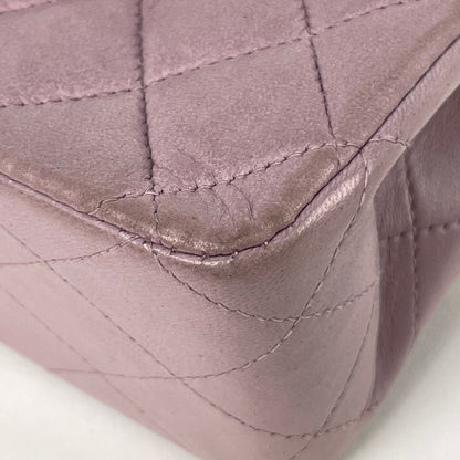 Chanel Quilted Double Flap Chain Shoulder Bag CC Logo Leather Purple — view 3