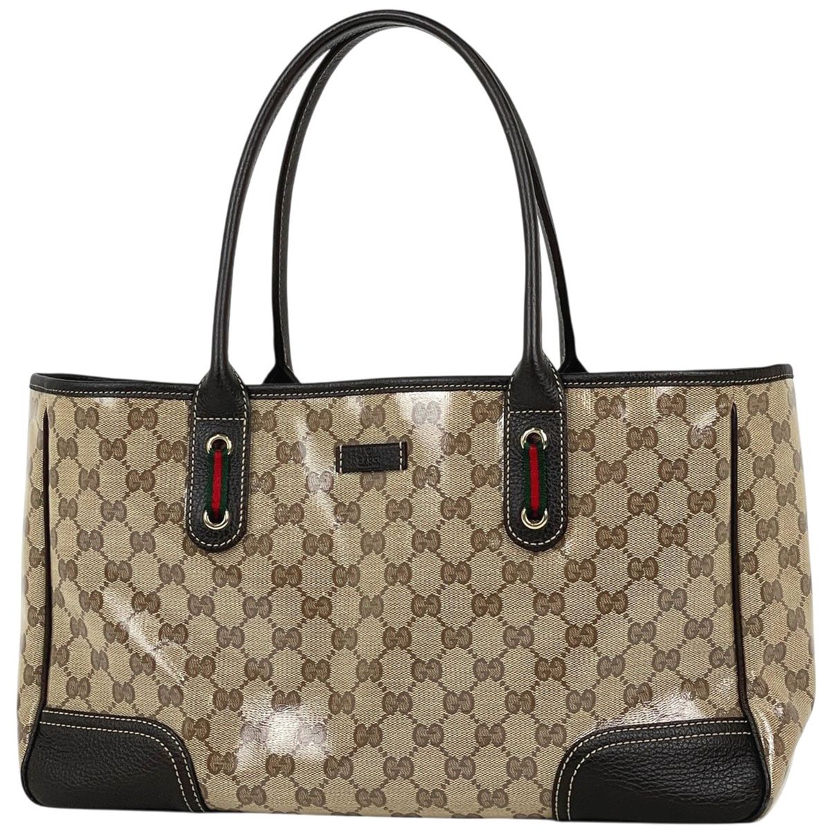 Gucci GG Crystal Tote Sherry Line Web Beige Brown