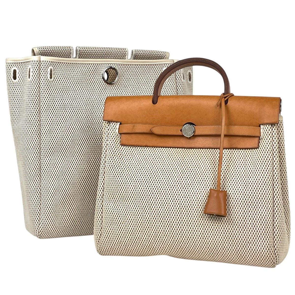 Hermes Herbag a Dos PM 2-Way Backpack Toile Ash Natural Brown